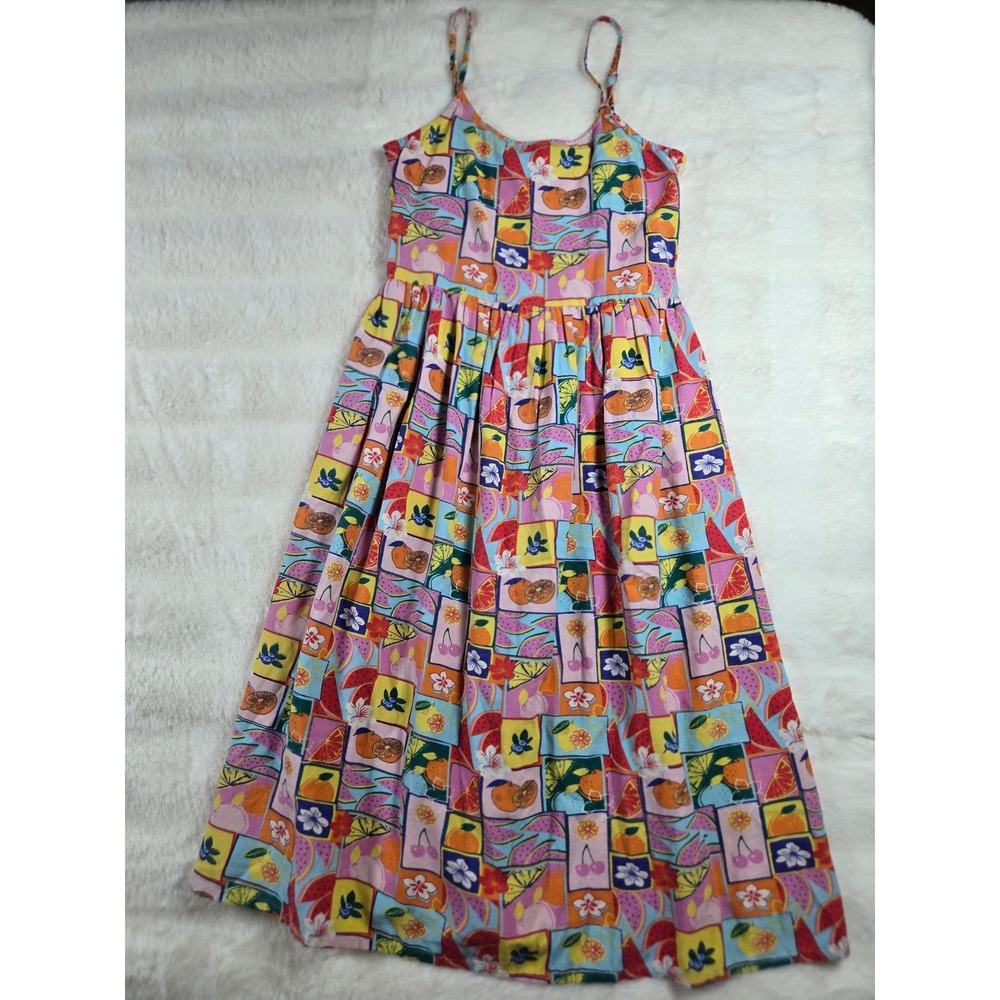 Japna Girls Fruit Patchwork Print Midi Sundress Linen Blend Multicolor 12 Smock